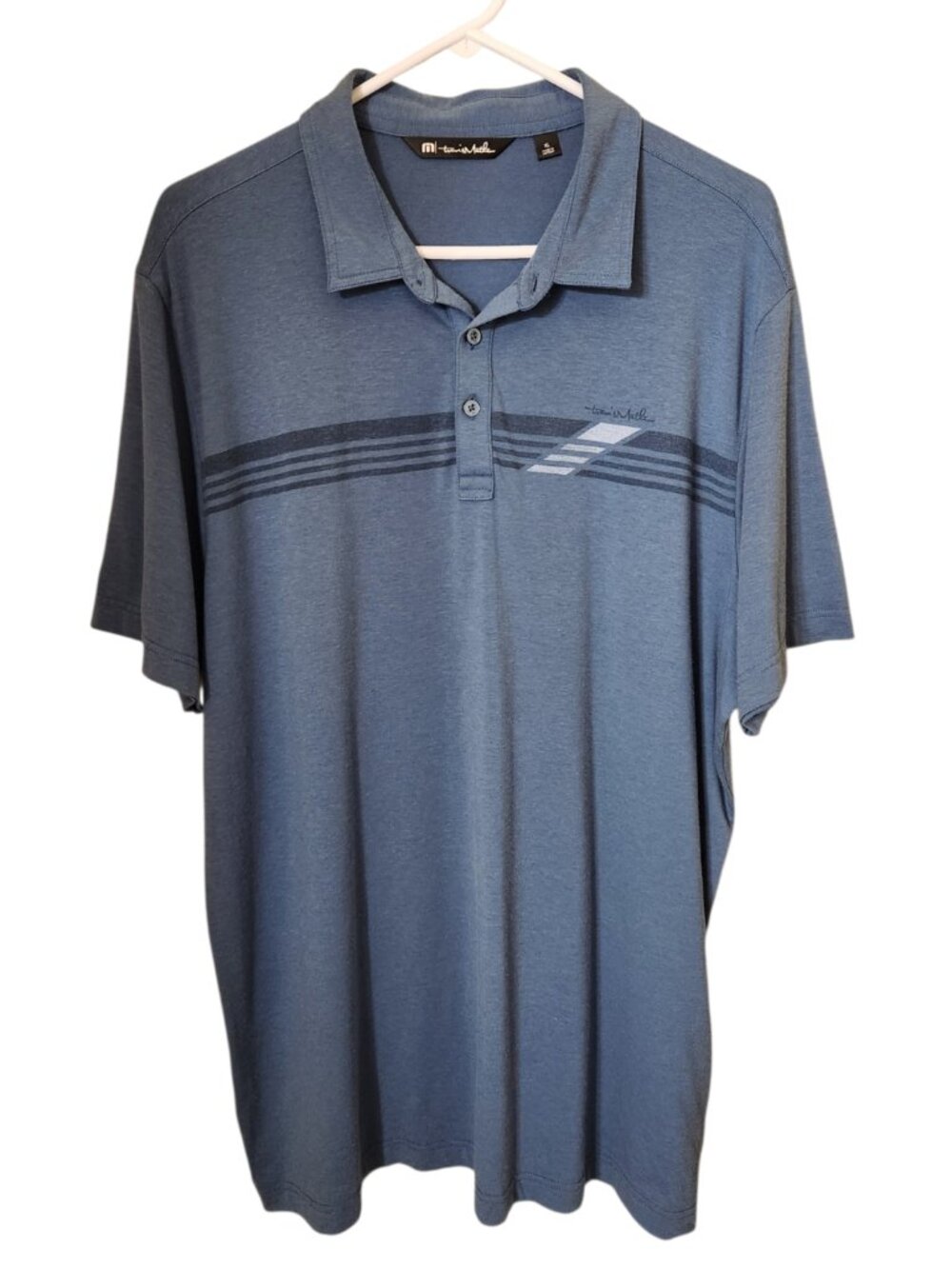 Travis Mathew Golf Polo Shirt Mens Size XL Blue Polyester Cotton Short Sleeve